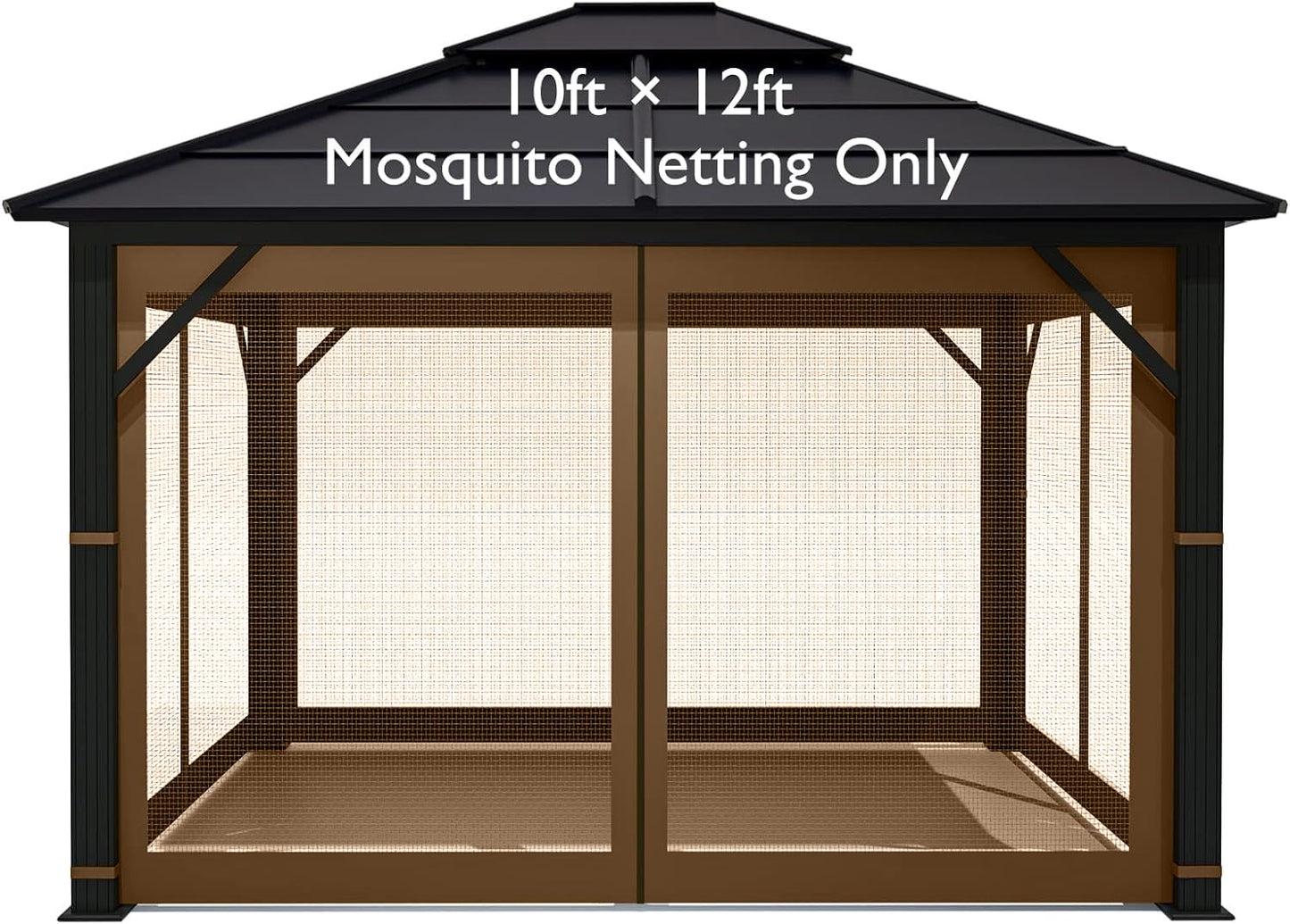 10' x 12' Gazebo Replacement Mosquito Netting, Gazebo Universal Netting Outdoor, 4-Panel Screen Walls Privacy Curtain for Outdoor Patio with Zipper (Brown)