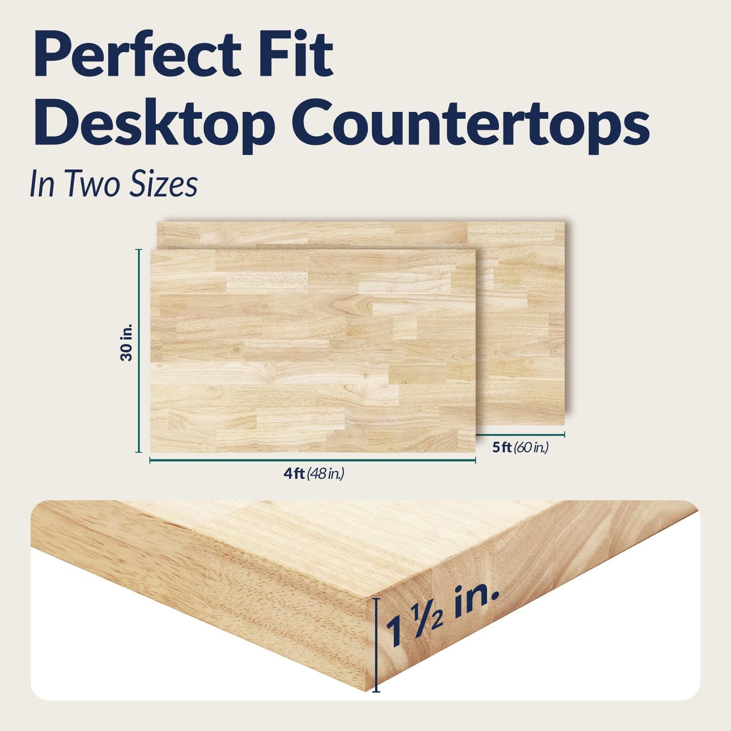 Howizz 60 x 30 x 1.5 Hevea Butcher Block Table Top, Desktop, Unfinished Solid Wood Butcher Block Countertop for DIY Coffee Table/Workbench - WoodArtSupply