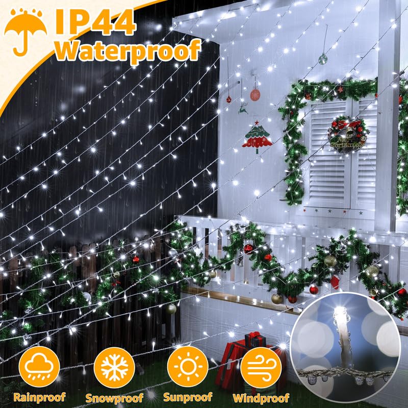 Ollny Christmas Lights Outdoor 800LED 262FT, Cool White Plug in Fairy Lights with Remote, 8 Modes Waterproof Timers Dimmable LED String Lights for Indoor House Outside Bedroom Patio Balcony