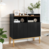 ARTPOWER Storage Cabinet with Fluted Doors and Shelves, Modern Rustic Industrial Sideboard Buffet Cabinet with Metal Legs, Accent Credenza Console for Kitchen Dining Room, Living Room, Entryway, Black ARTPOWER