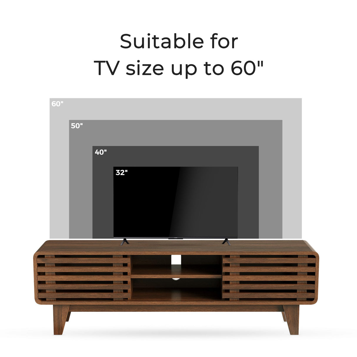 Luoxiao TV Stand for 60 Inch TV, Mid Century Modern Entertainment Center with Storage Boho Television Stand with Shelves and Grille Sliding Doors Wood Media Console for Living Room, Walnut Luoxiao