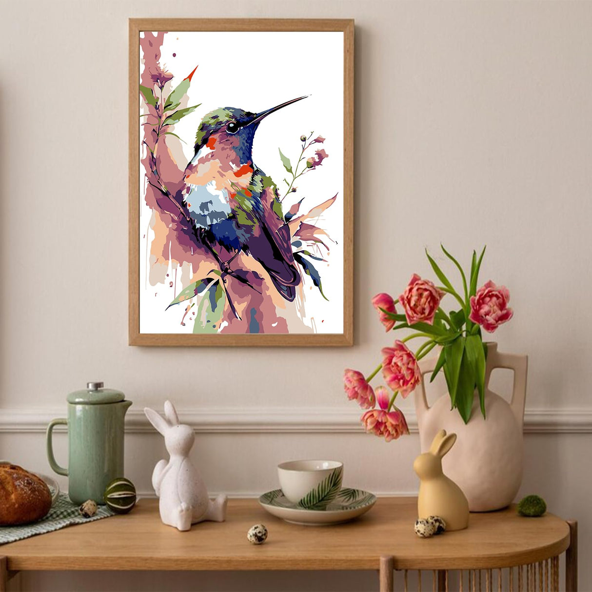 Auremi Hummingbird Paint by Number Kits for Adults,Animal Paint by Number on Canvas with Frame DIY Painting with Number Acrylic Oil Paint Kits for Home Decor 8x12 Inch Auremi