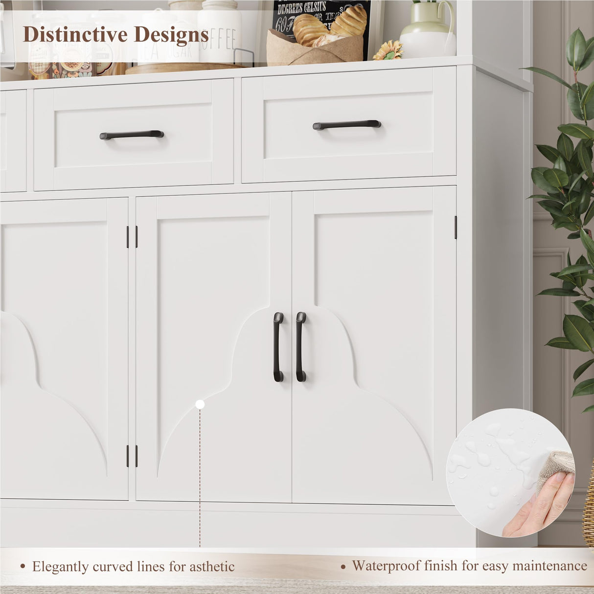 HITHOS 76" Tall Kitchen Pantry Storage Cabinet, 55“ Wide Kitchen Hutch Cabinet with Storage Drawers, Large Food Pantry with Microwave Stand, Modern Cupboard with Hutch for Dining Living Room, White HITHOS