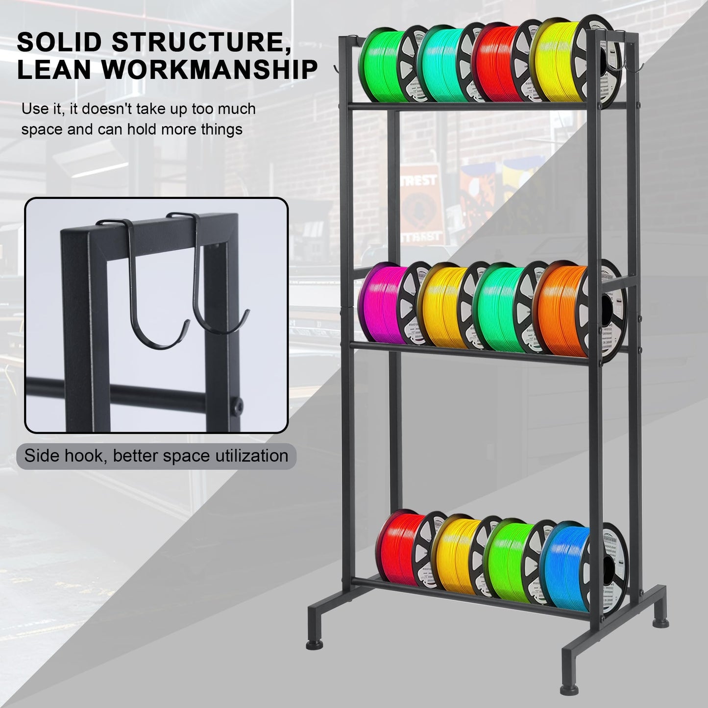 3D Printer Filament Storage Rack - 3-Layer Filament Spool Holder for 3D Printing Studio, Office Workshop, for Storing PLA/ABS/TPU filaments，Filament Rack，Filament Storage Rack - WoodArtSupply