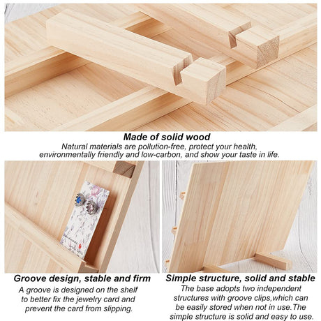 NBEADS Wood Earring Display Stands, 3 Layers Jewelry Earring Display Holder Wood Earring Card Holder Photos Business Card Holder Display with Base Stand for Home Office Retail Store, 40x14.1x30cm NBEADS
