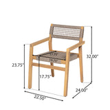 Christopher Knight Home Dolly Dining Chairs Set of 4, Acacia Wood Frame Dining Chairs, Rope Woven Armchair, Accent Dining Chair Set, Patio Wooden Armchair for Backyard Poolside Garden, Light Teak Christopher Knight Home