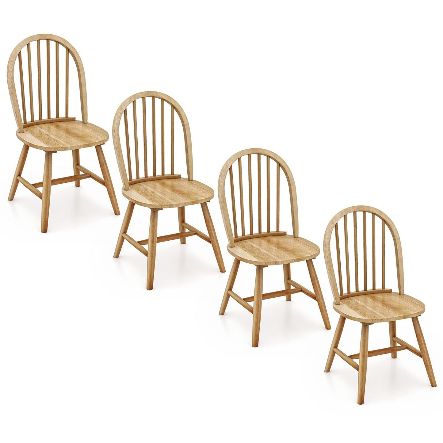 Safeplus 18" Oak Dining Chairs Set of 4, Wood Windsor Chair with Spindle Back for Country Farmhouse Kitchen Island - WoodArtSupply