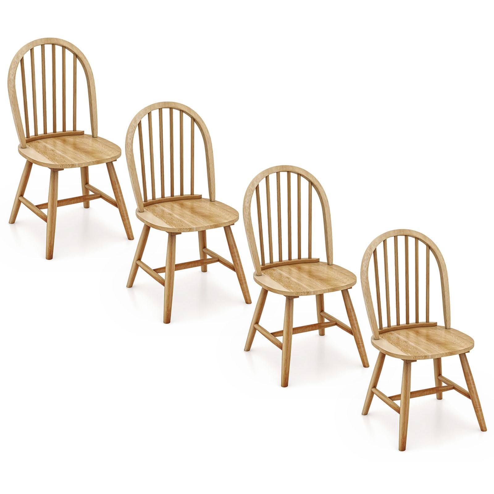 Safeplus 18" Oak Dining Chairs Set of 4, Wood Windsor Chair with Spindle Back for Country Farmhouse Kitchen Island - WoodArtSupply