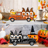 DULEFUN Halloween Fall Wooden Table Sign Decorations Double-sided Halloween and Thanksgiving Gnome Truck Sign Tabletop Ornaments for Autumn Harvest Party Home Farmhouse Decorations Supplies DULEFUN
