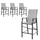 UDPATIO Patio Chairs Bar Stools Set of 4,Outdoor Bar Height Chairs with High Back and Armrest,Metal Frame and Breathable Textilene for Balcony,Pool,Deck,Garden(Grey White) UDPATIO