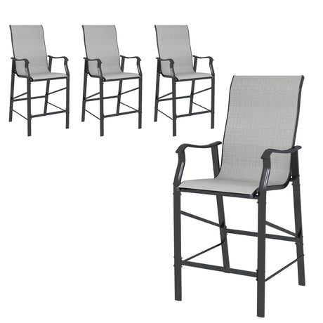 UDPATIO Patio Chairs Bar Stools Set of 4,Outdoor Bar Height Chairs with High Back and Armrest,Metal Frame and Breathable Textilene for Balcony,Pool,Deck,Garden(Grey White) UDPATIO