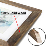 KAIWIN 100% Solid Wood Brown 11x14 Picture Frame 1 Pack Display Picture 8x10 with Mat, HD Glass Inside, Rustic Wooden Photo Frames for Wall Mounting KAIWIN