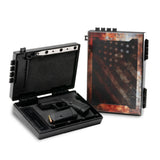 STOPBOX Gun Safe Alternative - Tactical Handgun Storage, Instant Access Portable Gun Case, TSA Compliant Gun Lock Box for Quick Handgun Access | RUSTIC FLAG + BLACK (2 Pack) | Full + Compact STOP BOX