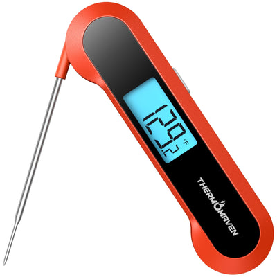 Professional 0.5 Sec Instant-Read-Meat-Thermometer-Digital, NIST Certified ±0.5℉ Accuracy, Auto Rotate Large LCD Display, 100% Waterproof Cooking Thermometer for Grill BBQ Smoker Oven Candy, Red