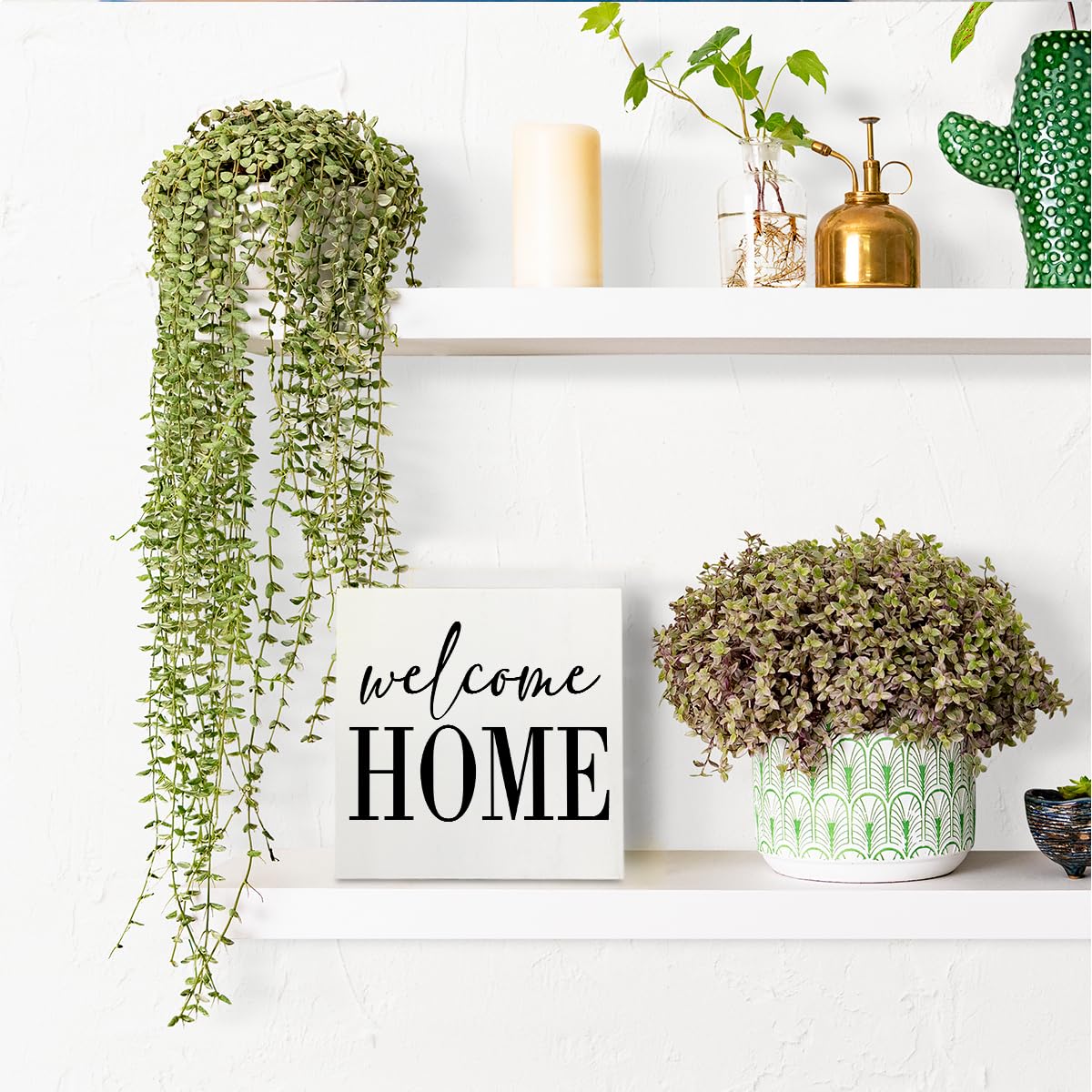 Welcome Home Sign Home Decor Desk Decor Wooden Box Sign Rustic Black Wood White Plaque Box Sign for Women Family Friends Farmhouse Living Room Kitchen Bedroom Shelf Table Decoration - WoodArtSupply