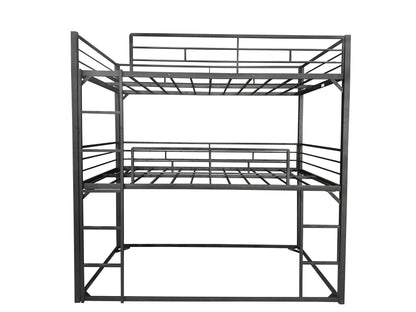 UOCFYK Metal Triple Bunk Bed with Built-in Ladder, Twin Over Twin Over Twin Bunkbeds with Full-Length Guardrail for Kids/Teen/Adults, No Box Spring Needed, Easy Assembly, Black