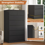 DICTAC Black Tall Dresser for Bedroom with 7 Drawers, 51.8" Tall Dressers & Chests of Drawers, Modern Wood Closet Organizer and Storage Cabinet, Large Vertical Dresser for Bedroom, Closet, Hallway DICTAC