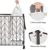 WOWLIVE Laundry Basket with Wheels, Heavy Duty Laundry Hamper with Wood Lid, Clothes Hamper with Divided Removable Liner Bag, Large Capacity Iron-Made Laundry Sorter Laundry Room Organization (Beige) WOWLIVE