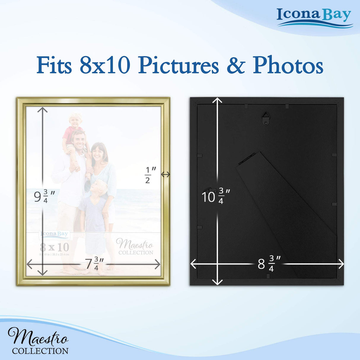 Icona Bay Combination Gold Picture Frames Set - 10 PC (Five 4x6, Three 5x7, Two 8x10), Classy Contemporary Style, Maestro Collection for Wall Gallery Icona Bay