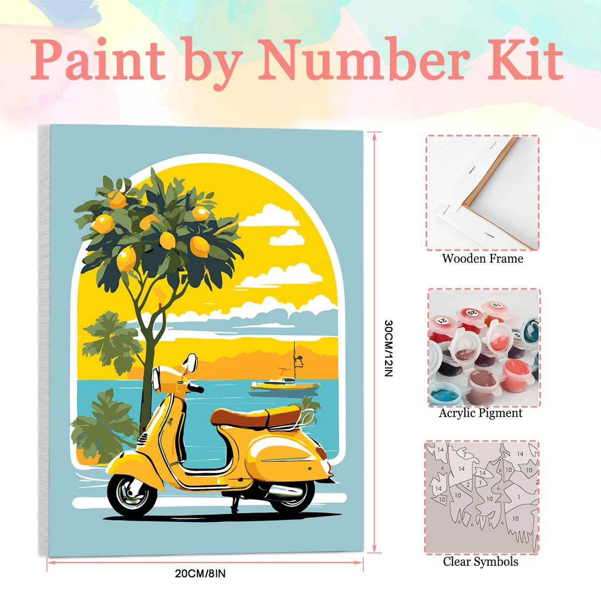 Auremi Landscape Paint by Number Kits with Framed, DIY Car Paint by Number Canvas for Adults, Easy Acrylic in Canvas with Brushes for Decor 20x30cm Auremi