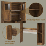 Vabches Over The Toilet Storage Cabinet, Bathroom Shelf Over Toilet with Glass Doors and Adjustable Shelves, Brown Freestanding Home Space Save Toilet Rack, for Restroom, Bathroom, Laundry Vabches