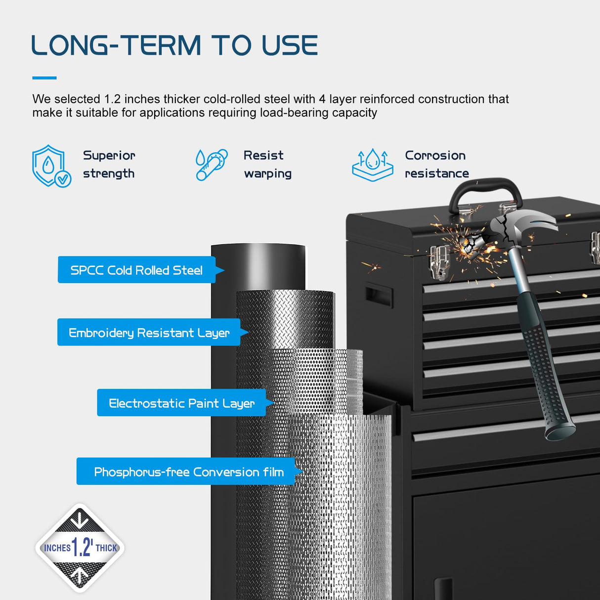 CMFYDAILY 5-Drawers Black Tool Chest, 2-in-1 Mechanic Rolling Tool Box Removable Lockable Tool Storage Cabinet, Metal Tool Cart with Drawers and Wheels for Garage, Workshop CMFYDAILY