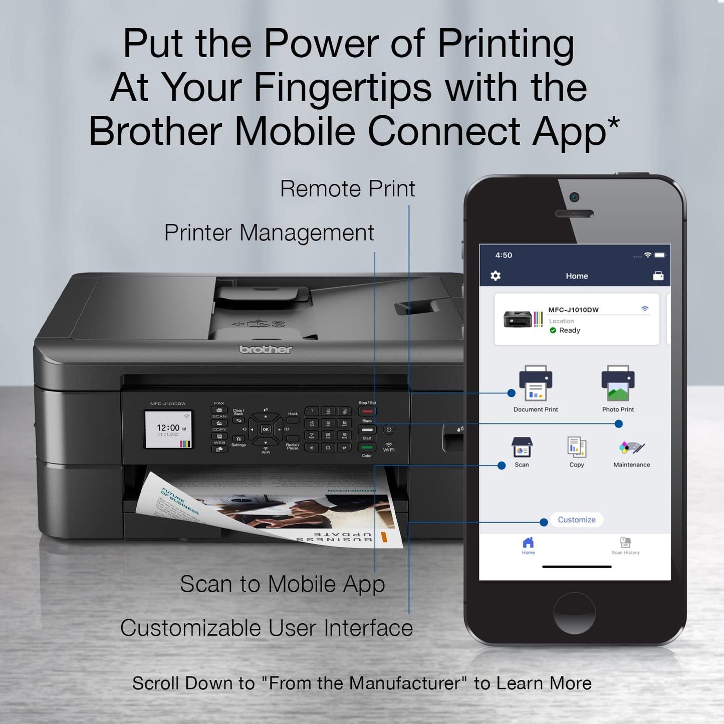 Brother MFC-J1010DW Wireless Color Inkjet All-in-One Printer with Mobile Device and Duplex Printing, Refresh Subscription and Amazon Dash Replenishment Ready (Renewed Premium)