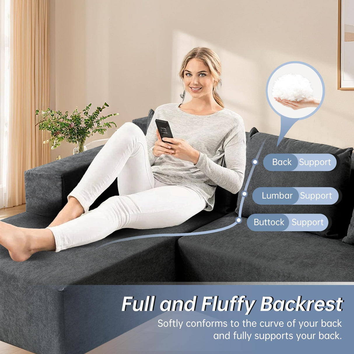 ANONER 103” Modular Sectional Sofa - L Shaped Upholstered Cloud Couch, Free Combination Deep Seat Corner Sofa, Sectional Couches for Living Room, Modern Minimalist Couch, Dark Grey ANONER