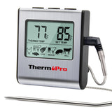ThermoPro TP16 Large LCD Digital Cooking Food Meat Thermometer for Smoker Oven Kitchen BBQ Grill Thermometer Clock Timer with Stainless Steel Temperature Probe ThermoPro