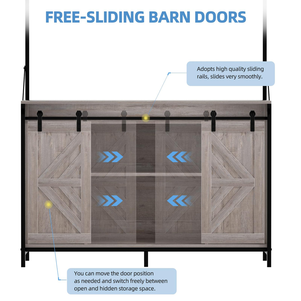 SYESWAY 55-75 Gallon Fish Tank Stand with Power Outlets, Heavy Duty Metal Frame Aquarium Stand with Barn Door, Turtle Reptile Terrariums Stand, 1000LBS Capacity, Grey SYESWAY
