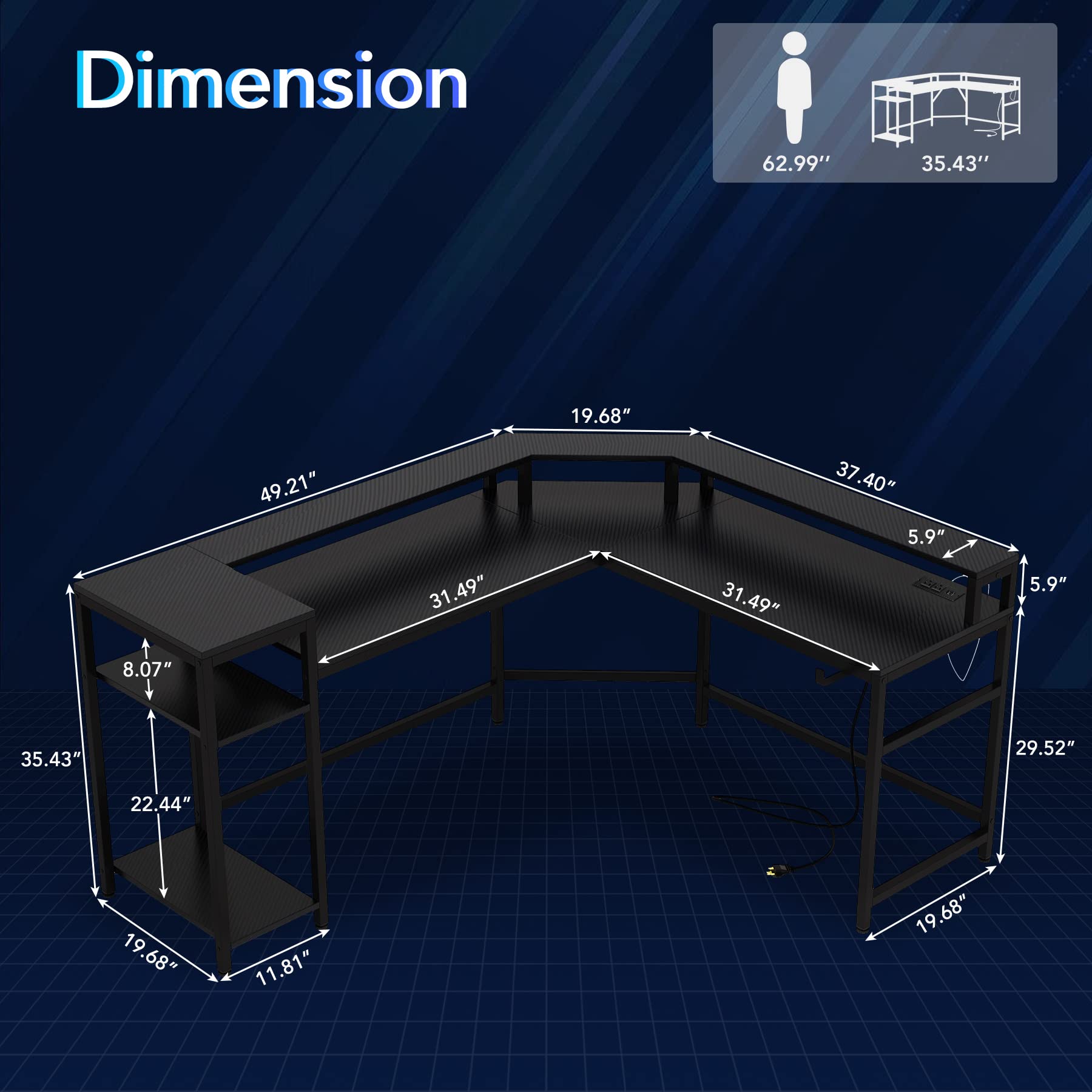 Tribesigns L-Shaped Gaming Desk with Power Outlets & LED Strips, L-Shaped Computer Desk with Storage Shelves, Corner Computer Desk with Monitor Stand, Black Modern Writing Desk Home Office, G - WoodArtSupply