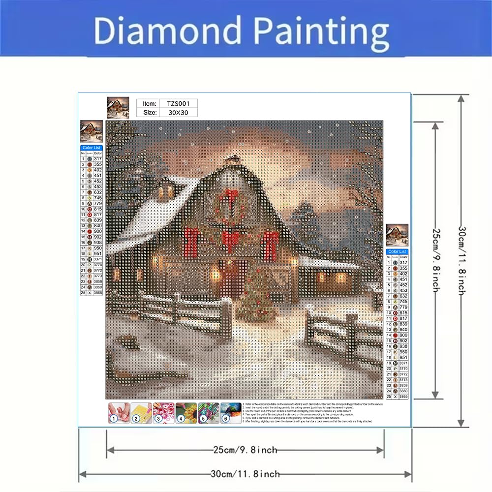 BOHADIY Christmas Night Diamond Painting Kits for Adults, 5D Snowy Winter Diamond Art Kits for Adults Beginner, DIY Full Drill Farm House Diamonds Paintings Gem Art and Crafts Kit Home Decor 12x12inch BOHADIY