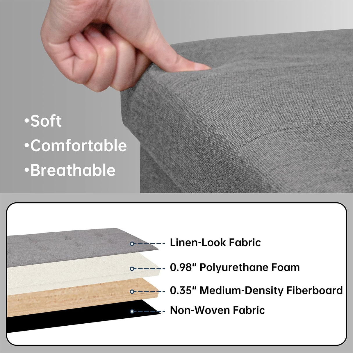 GLAXYFUR 43.3 inches Folding Storage Ottoman Bench Storage Chest Footrest for Bedroom, Entryway and Living Room, Holds up to 660 lb Dark Grey GLAXYFUR