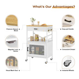 Homeiju Kitchen Island Cart, Kitchen Storage Cart with Drawer, Microwaves Stand, Coffee Cart, Rolling Kitchen Cabinet Cart with Hooks for Kitchen, Dining Room, White Homeiju