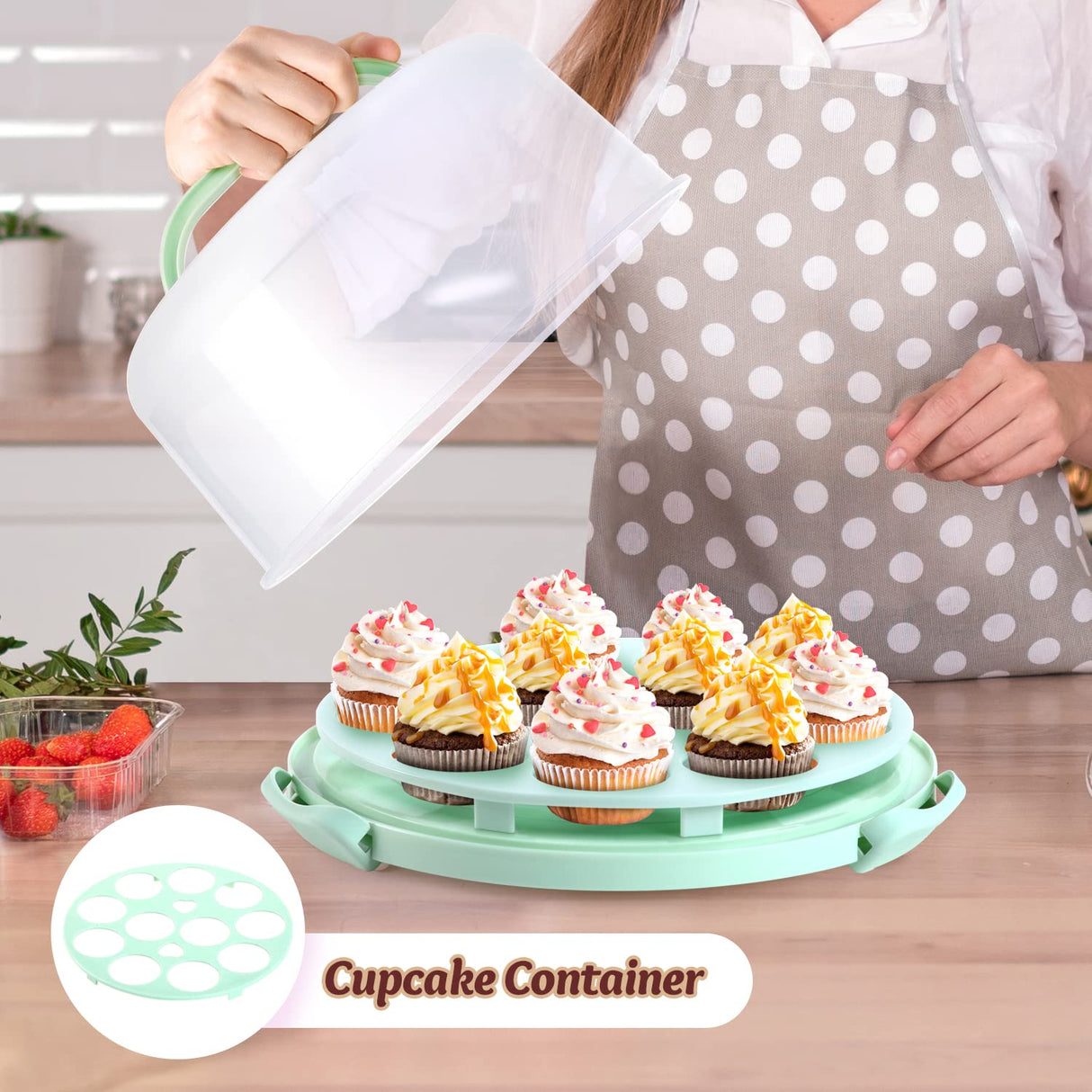 Ohuhu Cake Carrier with Lid and Handle, BPA-Free Cake Containers Cake Holder for 10 inch Cake with 2 Handles Cupcake Carrier - Plastic Cover Two Sided Base for Transport Pies Nuts Fruit Perfect Gifts Ohuhu