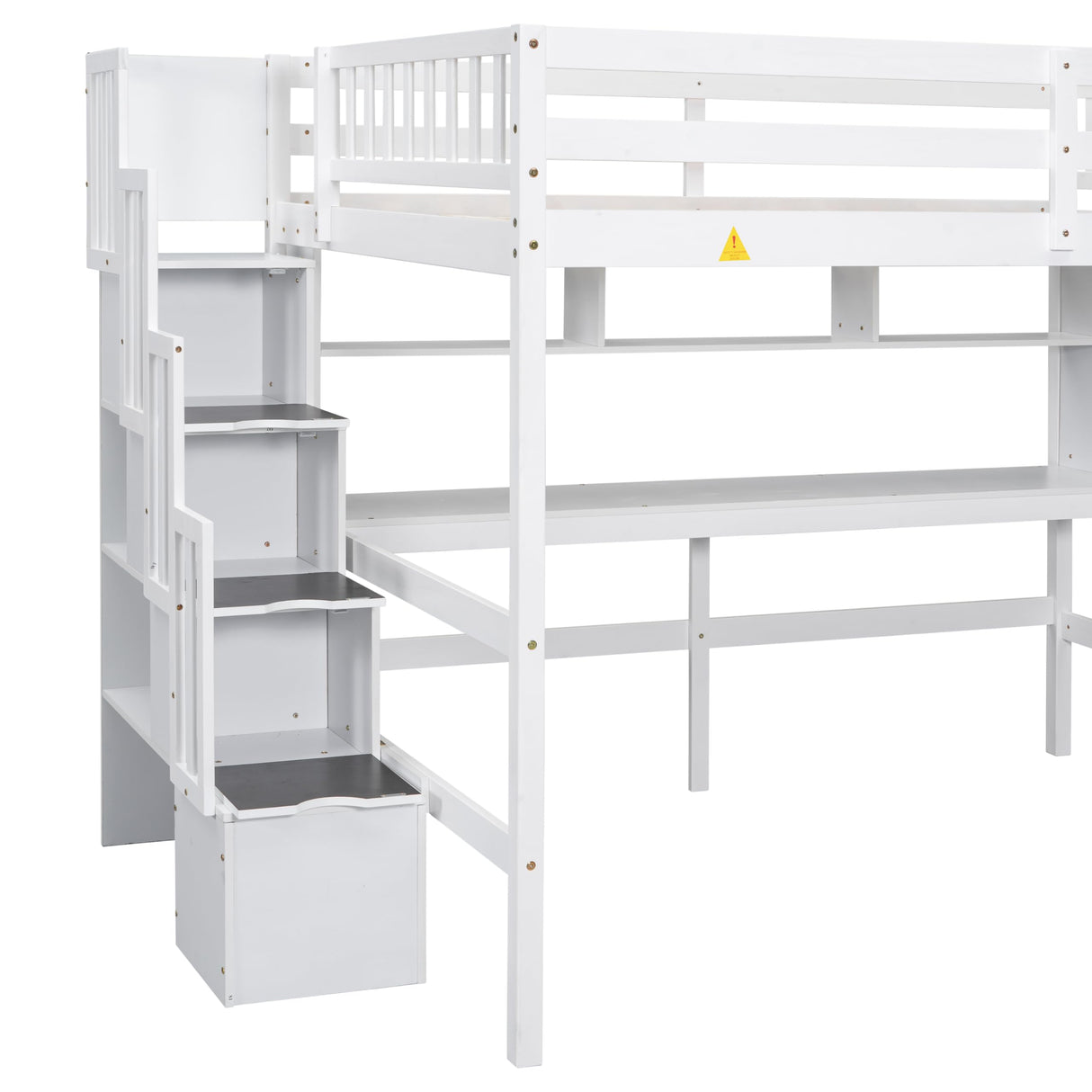 Full Size Loft Bed with Desk and Storage Shelves,Solid Wood Loft Bed Frame with Storage Staircase,High Loft Bed Full Size with Stair for Kids,Teens, Adults,White Bellemave