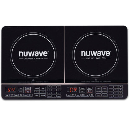 Nuwave Double Induction Cooktop, Powerful 1800W, 2 Large 8” Heating Coils, Independent Controls, 94 Temp Settings from 100°F to 575°F in 5°F Increments, 2 x 11.5” Shatter-Proof Ceramic Glass Surface