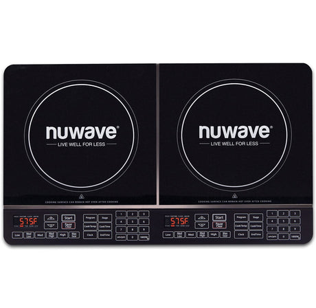 Nuwave Double Induction Cooktop, Powerful 1800W, 2 Large 8” Heating Coils, Independent Controls, 94 Temp Settings from 100°F to 575°F in 5°F Increments, 2 x 11.5” Shatter-Proof Ceramic Glass Surface Nuwave