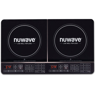 Nuwave Double Induction Cooktop, Powerful 1800W, 2 Large 8” Heating Coils, Independent Controls, 94 Temp Settings from 100°F to 575°F in 5°F Increments, 2 x 11.5” Shatter-Proof Ceramic Glass Surface