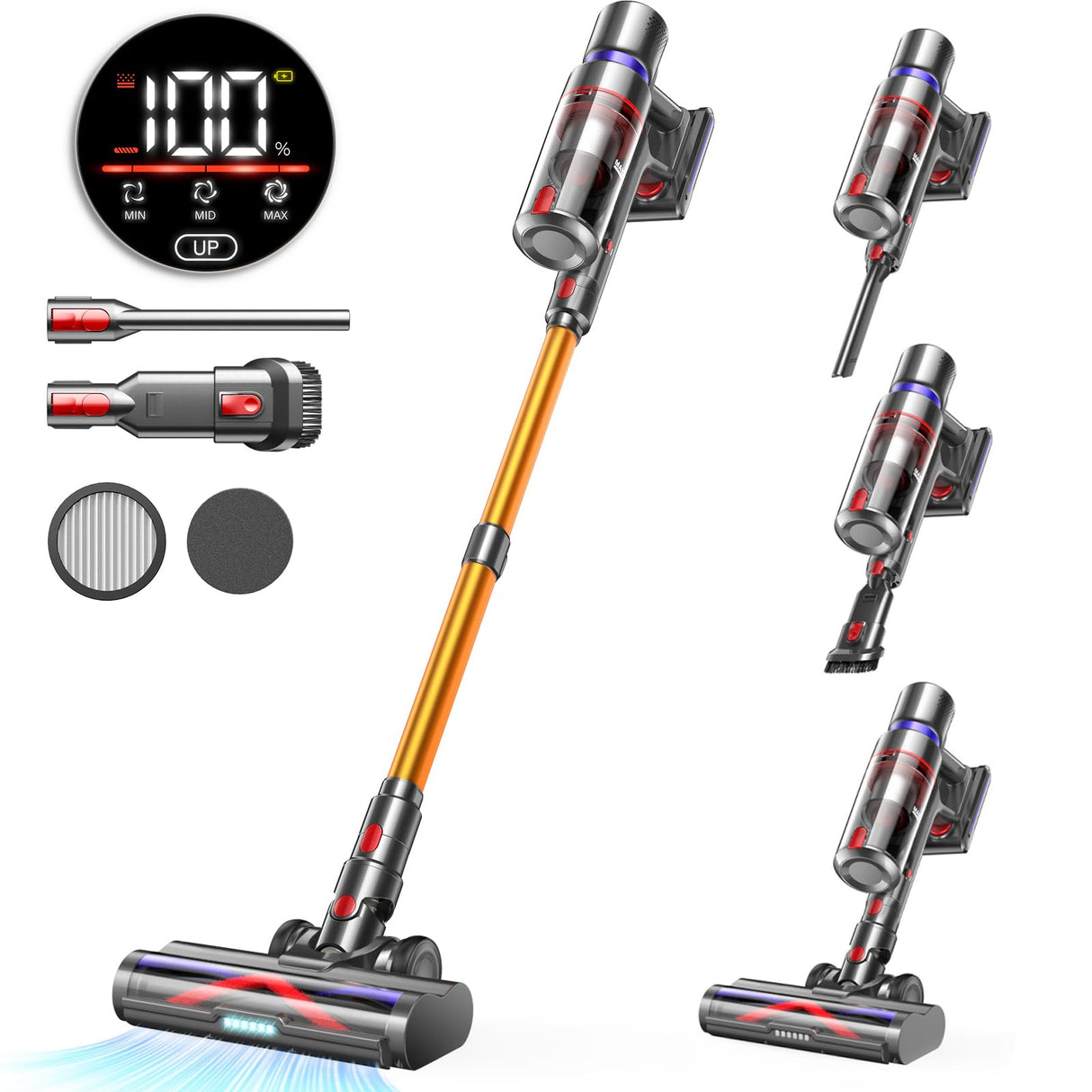 Cordless Vacuum Cleaner, 45Kpa 550W 65Mins Vacuum Cleaners for Home, Stick Vacuum with LED Touch Screen, Anti-tangle Wireless Vacuum, Rechargeable Cordless Vacuum for Pet Hair, Carpet, Hardwood Floor AFNOP