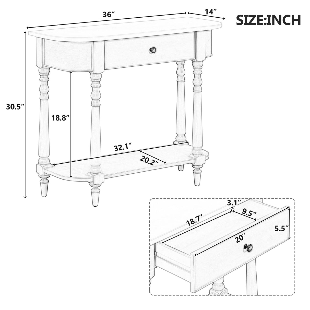 HZXINKEDZSW Retro Corner Curved Console Table Sofa Table with Top Drawer and Open Shelf, Wood Entryway Table with Spindle Shape Legs for Narrow Hallway Living Room Foyer Entranc (Navy) HZXINKEDZSW