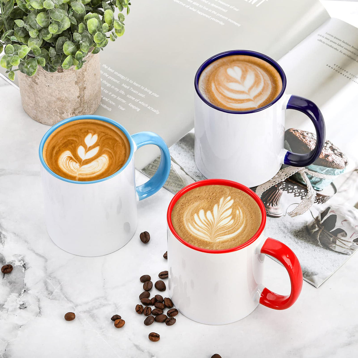 AVLA 6 Packs Porcelain Sublimation Mugs, 12 OZ Blank Drinking Cups with Handles, DIY Coated Ceramic Coffee Mug Sets for Cappuccino, Tea, Milk, Latte, Hot Cocoa, Microwave and Dishwasher Safe AVLA