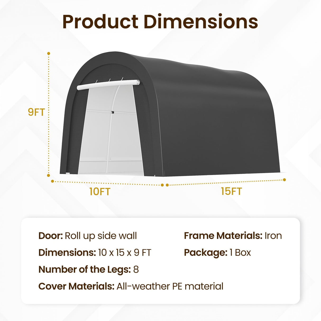 Domed Carport, Round Portable Garage, Metal Heavy Duty Carport with 2 Roll Up Windows and Ground Stakes, PE Fabric Garage, Car Port, Storage Shed, Tent for Storage, Car FansaFurn