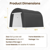 Domed Carport, Round Portable Garage, Metal Heavy Duty Carport with 2 Roll Up Windows and Ground Stakes, PE Fabric Garage, Car Port, Storage Shed, Tent for Storage, Car FansaFurn