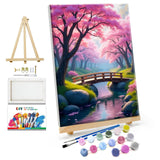 JOOZ Paint by Numbers Kit for Adults with Frame Cherry Blossom Adult Paint by Number Kits Framed Canvas Bridge Paint by Number with Easel DIY Oil Painting by Number for Gift Home Wall Decor 8x12 Inch JOOZ