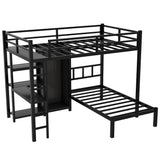 Metal Full XL Over Twin Bunk Bed, Multi-Functional Bunk Bed with Desk,Bookshelf,Storage Shelves and Wardrobe for Kids Teens Adults KLMM