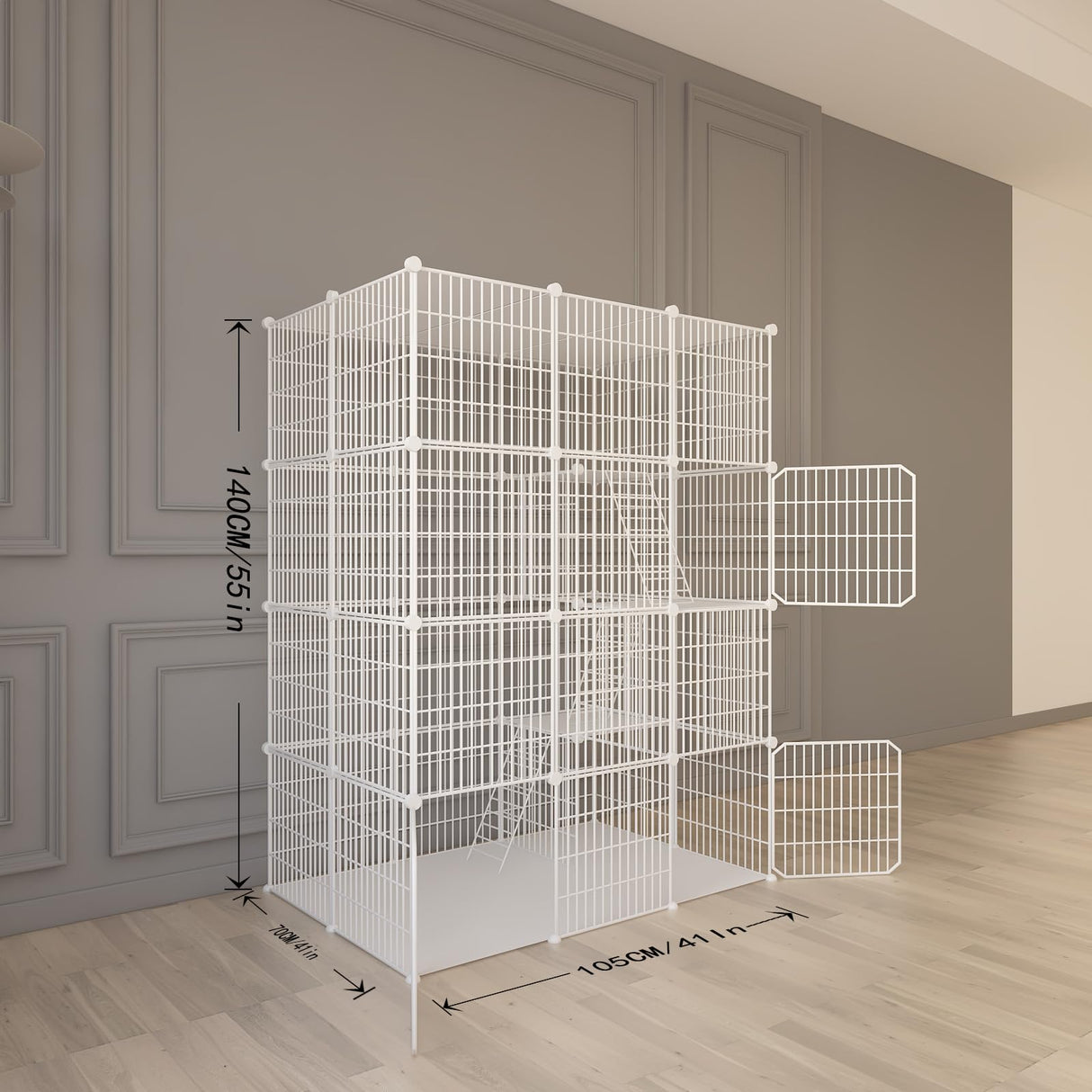 Cat Cage Indoor, DIY Cat Enclosures Detachable Metal Wire, Indoor Cat Crate Exercise Place Ideal for Kitty, Small Animals (White, 41" L x 28" W x 55" H) Leptzoa