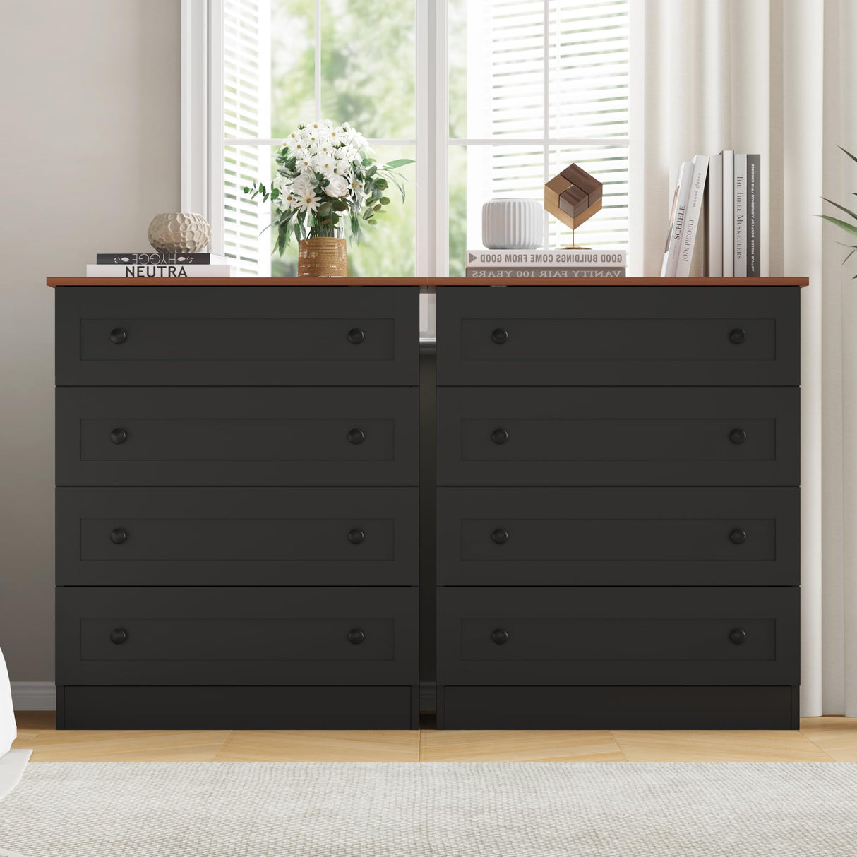 Furnify 4 Drawer Dresser, Black Dresser Modern Storage Chest of Drawers, Farmhouse Storage Cabinet Organizer with 4 Drawers for Living Room, Entryway, Hallway, Black Furnify