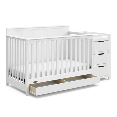Graco Hadley 5-in-1 Convertible Crib and Changer with Drawer (White) – GREENGUARD Gold Certified, Crib and Changing -Table Combo with Drawer, Includes Baby Changing Pad, Converts to Full-Size Bed