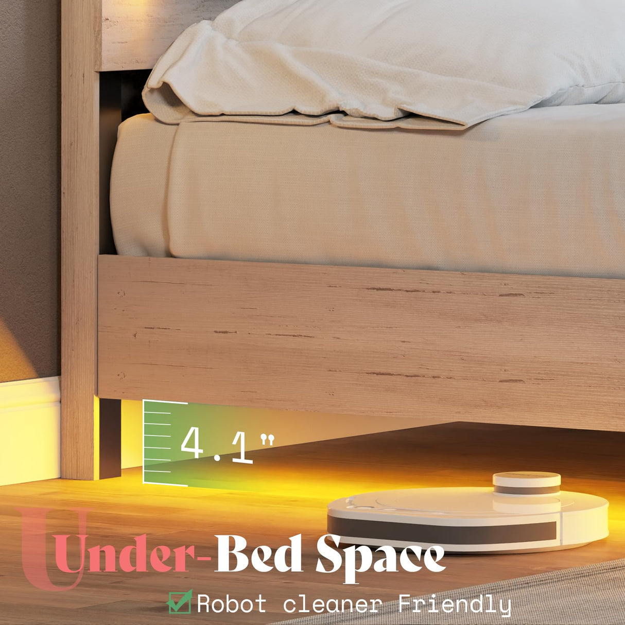 AMERLIFE Distressed White Queen Bed Frame with Floating Design, Reclining Headboard, and Versatile LED Lighting AMERLIFE